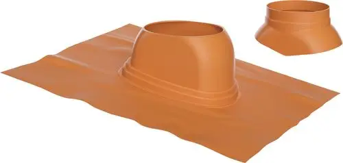 Dachziegel in orange mit einer runden Öffnung in der Mitte, die zur Verwendung mit Abgaszubehör von Bosch geeignet ist.